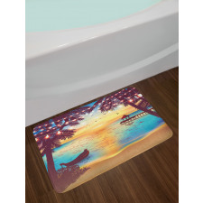 Calm Coast with Boat and Pier Bath Mat