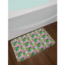 Pink Blossoms and Leaves Bath Mat