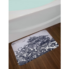 Octopus and Ship in Storm Bath Mat