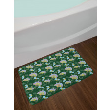 Cartoonish Flowers Butterfly Bath Mat