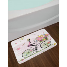 Girl Riding Bike Flowers Bath Mat