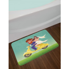 Happy Newlyweds on a Scooter Bath Mat