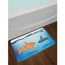 Fish Team up Against Shark Bath Mat