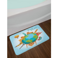 World Landmarks Around Globe Bath Mat