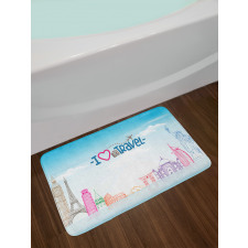 I Love to Travel Words Sky Bath Mat