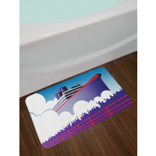 Large Ship with Harbor People Bath Mat