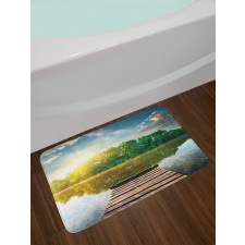 Old Pier Tranquil Sunrise Lake Bath Mat