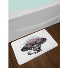 Elephant with Floral Crown Bath Mat