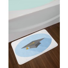 Cap on Blue Round Bath Mat