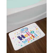 Childish Hello World Phrase Bath Mat