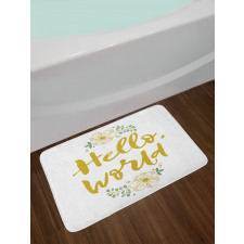 Floral Hello World Lettering Bath Mat