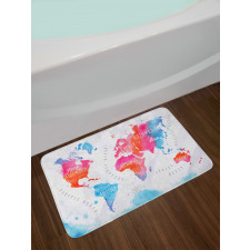 Watercolored World Map Bath Mat