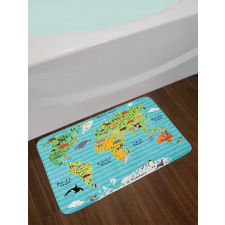 Kids World Map of Animal Bath Mat