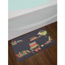 Funny Bookshelf Cat Reading Bath Mat