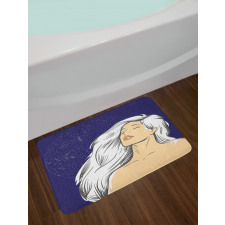 Comic Drawing Woman at Night Bath Mat