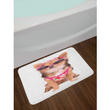 Puppy with Summer Clothes Bath Mat