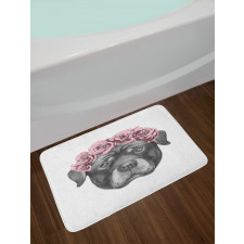 Portrait of Dog in Roses Bath Mat