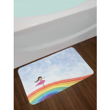 Girl Dances on Rainbow Bath Mat