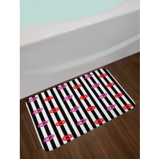 Lipstick Prints on Stripes Bath Mat