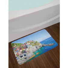 Colorful Coastal Village Bath Mat