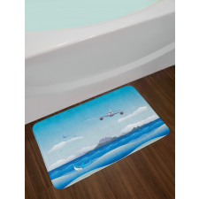 Plane Fly on Sea and Shark Bath Mat