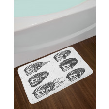 Greyscale Sketch Skulls Bath Mat