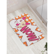 Comic Cat with Wow Lettering Bath Mat