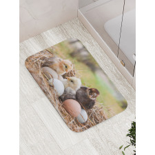 Little Chickens in Hay Eggs Bath Mat