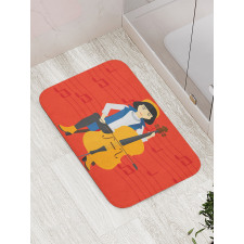 Cartoon Woman Playing Music Bath Mat