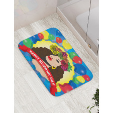 Pop Art Girl and Balloons Bath Mat