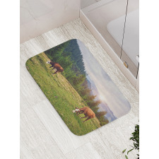 Cows Grazing in Meadow Bath Mat