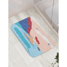 Girl on Surfboard Seascape Bath Mat