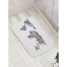 World Map with Flowers Bath Mat