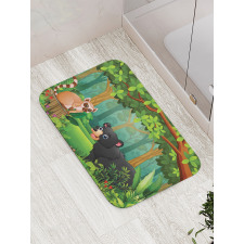 Wild Forest Life Bear Cartoon Bath Mat