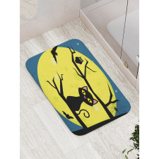 Cat and Owl on Branches Bath Mat