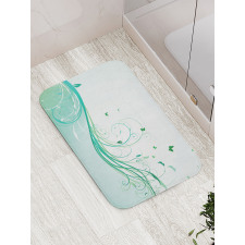 Curvy Lines Wave Flowers Bath Mat