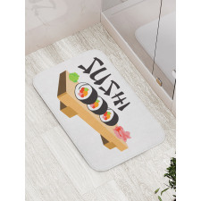 Sushi Wooden Folk Food Plate Bath Mat