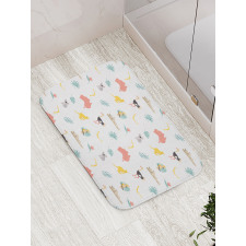 Animals Map and Foliage Bath Mat