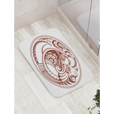 Folkloric Bird in Circle Bath Mat