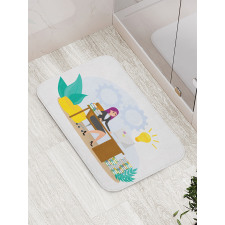 Woman Sitting at the Desk Bath Mat