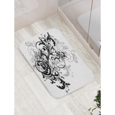 Monochrome Abstract Leaves Bath Mat