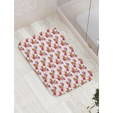 Striped Lavatera Flowers Bath Mat