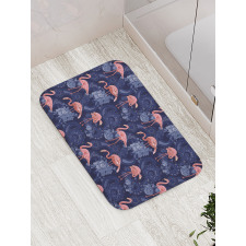 Exotic Floral Flamingos Bath Mat