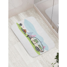 Cartoon Style Camping Scene Bath Mat