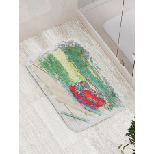 Tourist Bus Watercolor Art Bath Mat