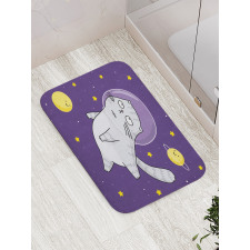 Cat Astronaut Cartoon Bath Mat