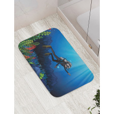 Scuba Diver Exploring Art Bath Mat