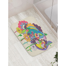 Grunge Style Flowers Artwork Bath Mat