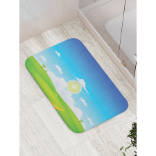 Grass Hill Sun and Clouds Bath Mat