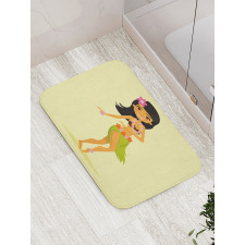 Hawaiian Dancer Girl Cartoon Bath Mat